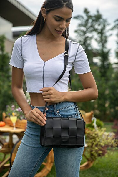 Tonny Black Dámská pletená kožená crossbody kabelka Tbc166