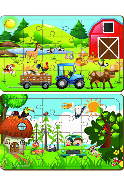MAKETÇİNİZ Ahşap 24 Parça Eğitici 2 Adet Yapboz Puzzle Seti