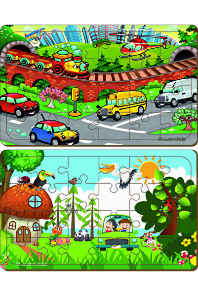 MAKETÇİNİZ Ahşap 24 Parça Eğitici 2 Adet Yapboz Puzzle Seti