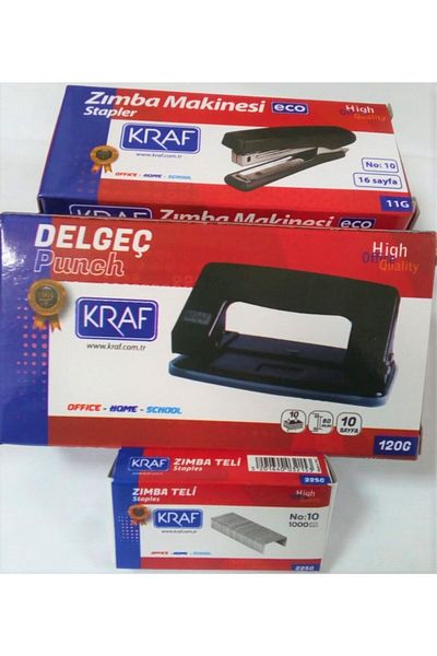 KRAF Black Stapler, Hole Punch, Staple Wire (Stationery Set)
