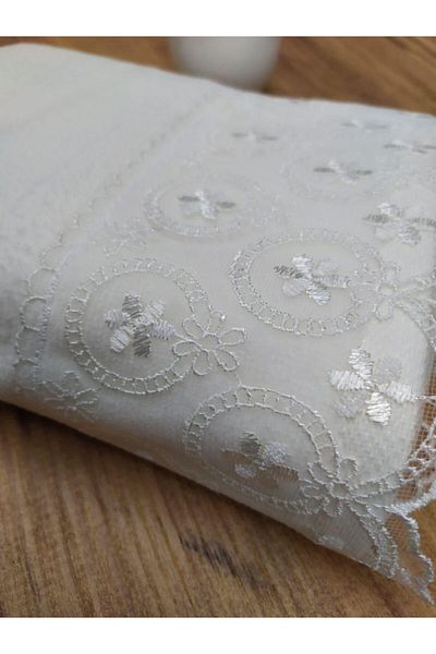 Çeyiz Bahçesi Βελούδινη πετσέτα Nergis French Guipure Cream 50&90