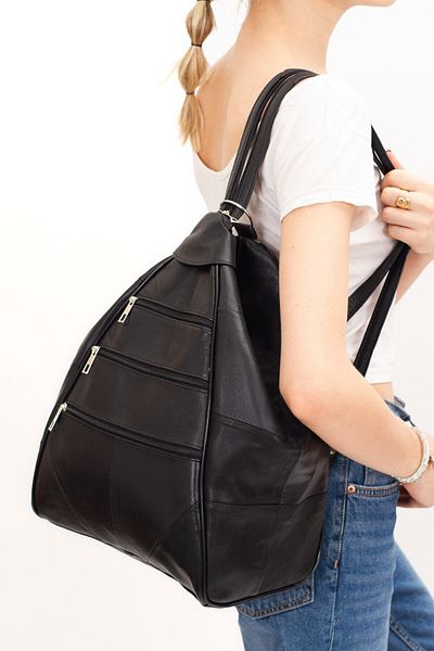 Çanta Sepetim Rucsac negru din piele naturală