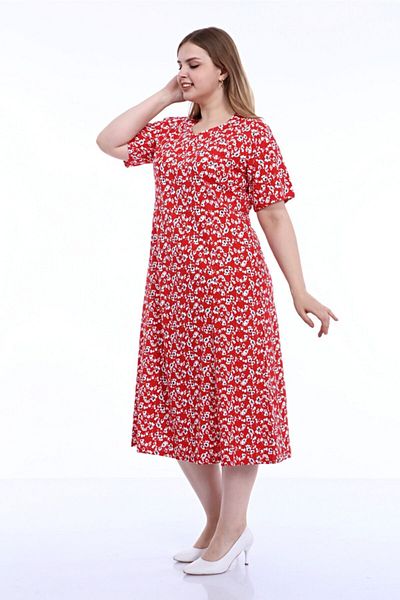 Nehir tekstil Pentagonal Collar Piece Stitched Half Sleeve Plus Size Cotton Combed Dress