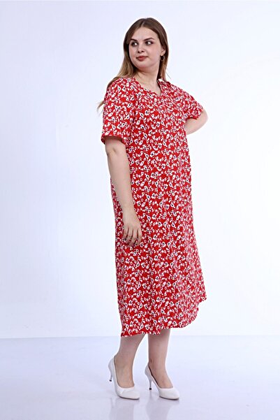 Nehir tekstil Pentagonal Collar Piece Stitched Half Sleeve Plus Size Cotton Combed Dress