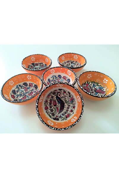 Stanpolis Çini Seramik طقم وعاء سيراميك مصنوع يدويًا مكون من 6 قطع - برتقالي