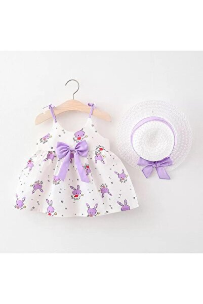 Luckylovelykids Kız Çocuk Bebek Şapkalı Mor Star Rabbit Elbise