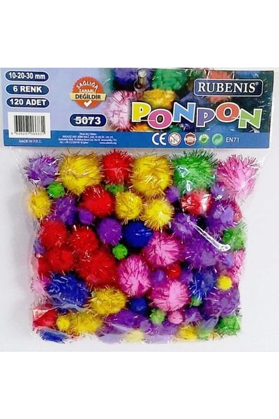 Rubenis Glitter Pompom 10-20-30 Mm 6 Colors 120 Pieces 5073