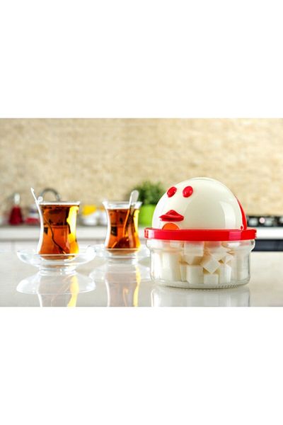 İndiriminVar 2 Pieces Glass Sugar Bowl Cube - Cut Powder Sugar Container with Duck Lid