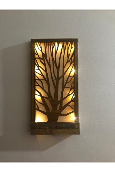 MSAĞWOODS Ledli Ağaç Desenli Doğal Ahşap Duvar Dekoru Işıklı Tablo Ev Hediyesi Antre Hol Oturma Odası