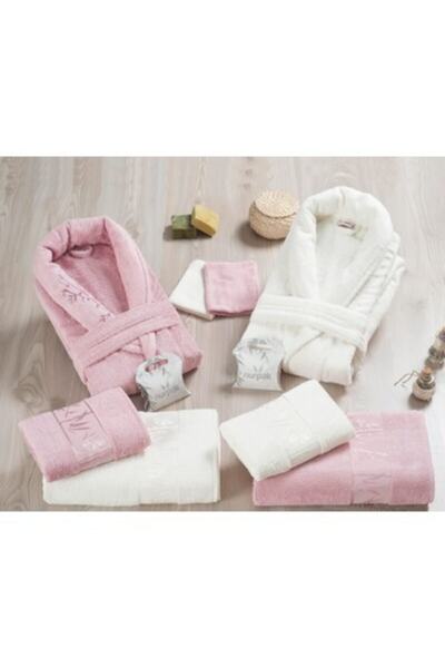 Nurpak Bambu 10 Parça Aile Bornoz Seti Krem-pudra