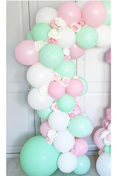 Parti dolabı Mint Yeşili , Pembe , Beyaz , Pastel Doğum Günü Balon Zinciri Süsleme Seti