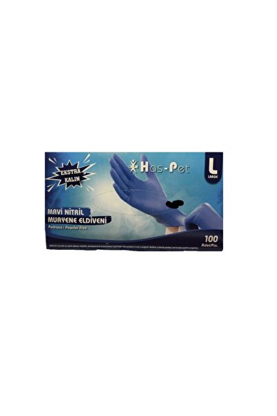 Has-Pet Haspet Pudarsız Mavi Nitril Ekstra Kalın Eldiven 100 Lü ( L Beden )