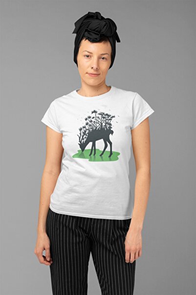 ErTaPassage Elan alb de pădure cu imprimeu Femeie tricou - T7655624