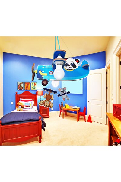 Genel Markalar AHŞAP PANDA UÇAK ÇOCUK ODASI AYDINLATMA