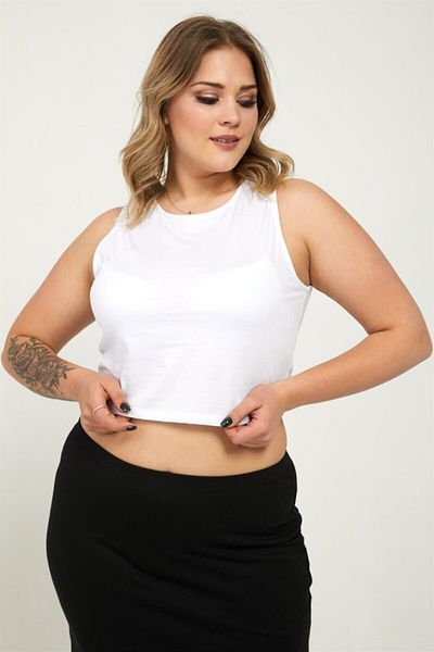 Seamoda Women's White Round Neck Crop Tank Top
