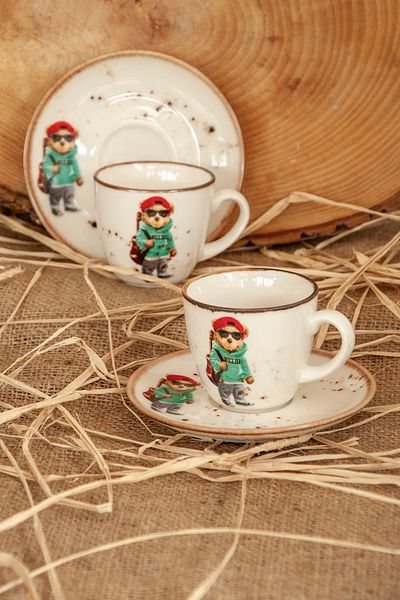 Bursa Porselen Dekor Retro Teddy Bear Amazon Coffee Cup Set for Two