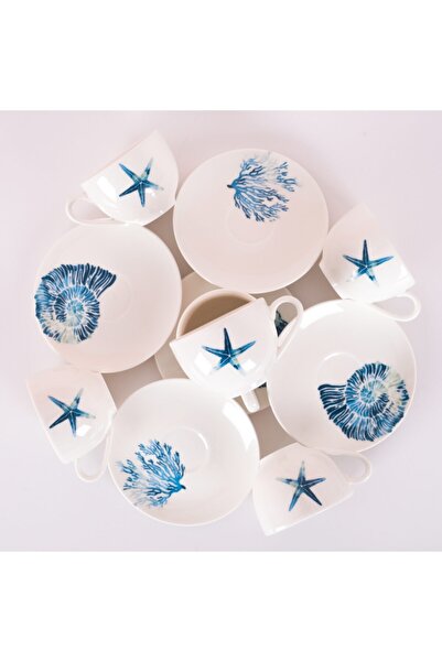 TEBAK COLLECTION 6-Piece Marine Patterned Turkish Coffee Cup