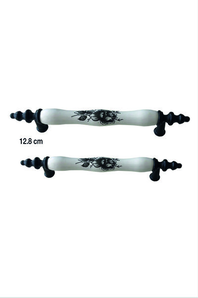 İNCİ PORSELEN Asos Model Gül Desenli Beyaz Porselen Mobilya Kulp - 12.8 Cm