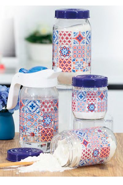 krommet 4 Piece Mosaic Pattern Glass Kitchen Set - 3 Sizes Jar, Jug