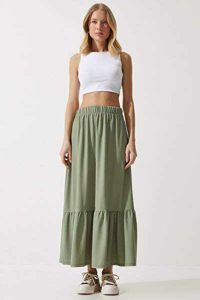 Happiness İstanbul Női zöld Flounce nyári midi szoknya DD01231