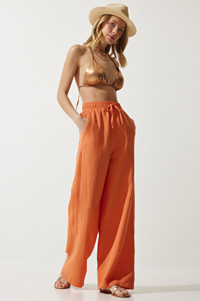 Happiness İstanbul Női narancssárga Muslin Palazzo nadrág MX00160