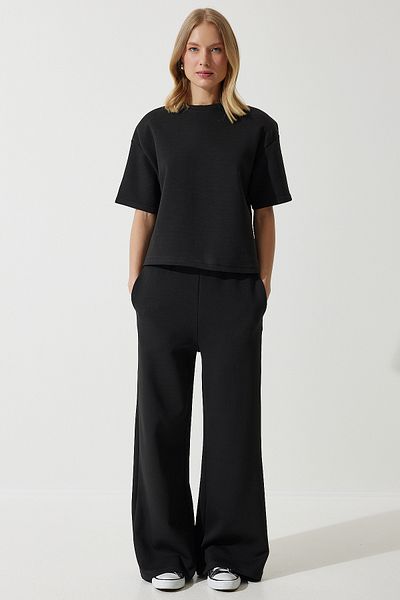 Happiness İstanbul Women's Black Premium Padded Top 2 Thread Tracksuit Set NY00001