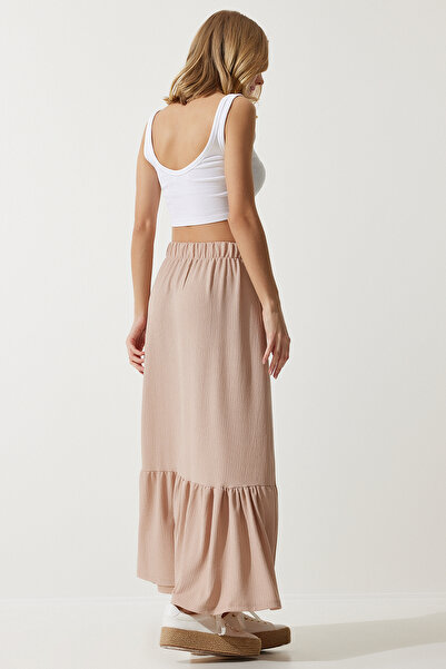 Happiness İstanbul Kadın Krem Volanlı Yazlık Midi Etek DD01231