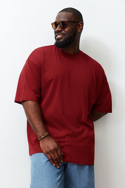 Trendyol Collection Μπλουζάκι μεγάλου μεγέθους μπορντό Oversize/Wide Cut 100% TMNSS23TS00139