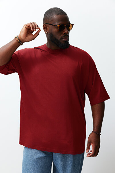Trendyol Collection Burgundy Oversize Large Size Cotton T-Shirt - Tmnss23Ts00139