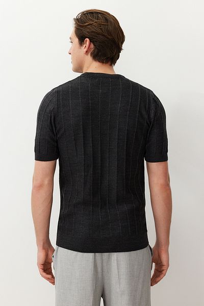 Trendyol Collection Tricou de bază din bumbac, cu croială subțire, antracit, cu decolteu triplu, tricotaje de bază TMNSS24TS00250