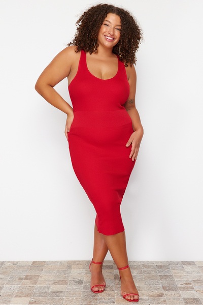 Trendyol Curve Red Bodycon Thin Midi Knitwear Dress TBBSS24AH00096