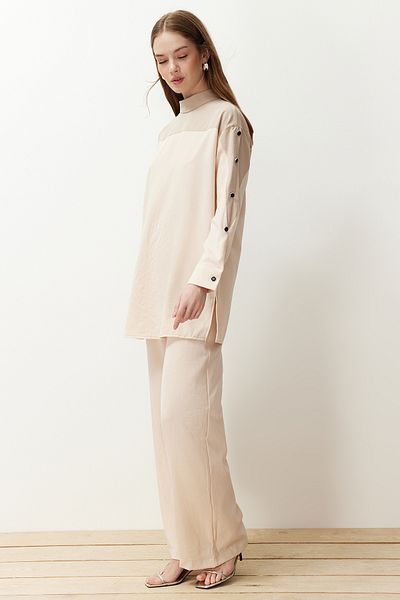 Trendyol Modest Stone Button Detailed Color Blocked Woven Aerobin Lower Upper Set TCTSS24US00046
