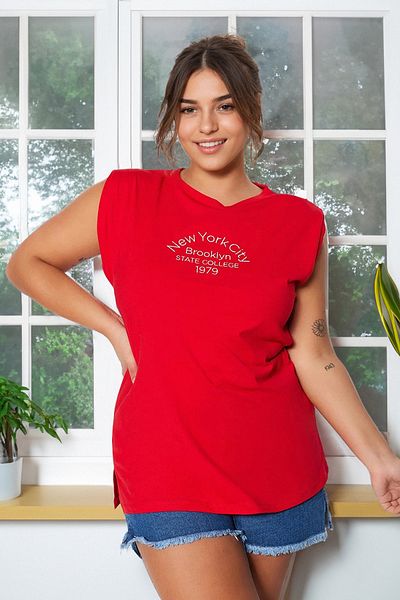 Trendyol Curve Red Boyfriend Fit Printed Cotton T-Shirt - Tbbss23Bf00038