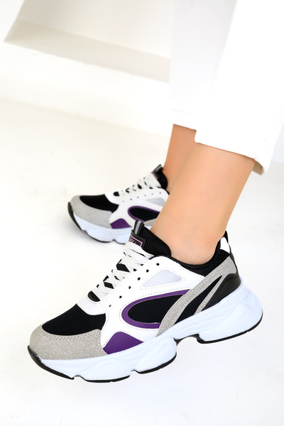 SOHO Grey-Black-Purple Women's Sneakers 17226