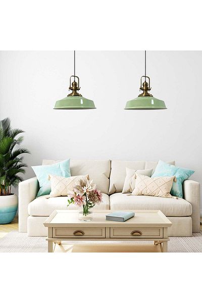 Bamyum Pendelleuchte Asletl, 2-flammig Metall 41 cm, Minzgrün Lampe