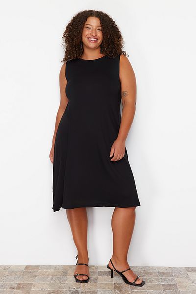 Trendyol Curve Plus Size Black Single Jersey Knitted Dress