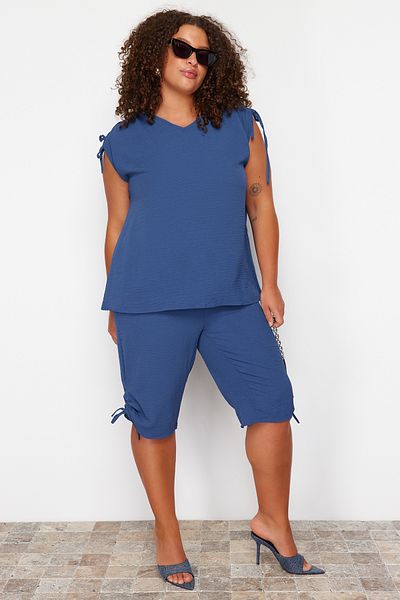 Trendyol Curve Blue Woven Plus Size Σετ πάνω και κάτω