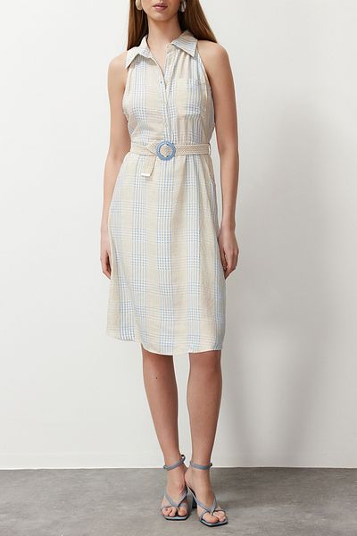 Edit by Trendyol Rochie țesută obișnuită cu aspect de in albastru TEDSS24EL00049