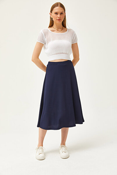 Olalook Women's Navy Blue Elastic Waist Flowing Twist Skirt ETK-19000258