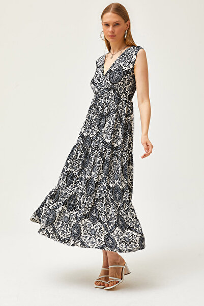 Olalook Γυναικείο σάλι μαύρο διπλό γιακά με σχέδιο μάξι πλεκτό φόρεμα ELB-19002125