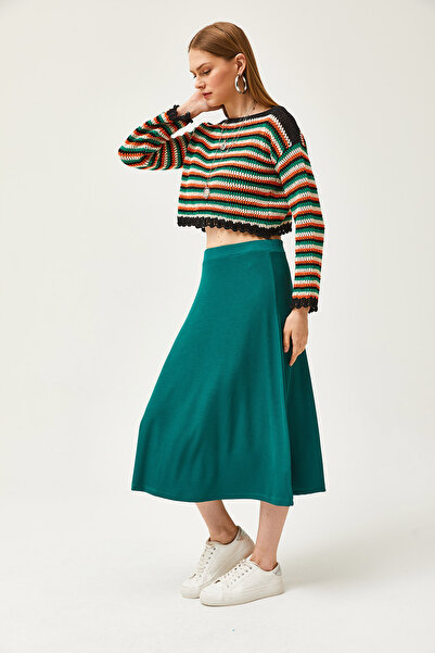 Olalook Női smaragdzöld rugalmas derék szoknya, folyékony csavart szoknya ETK-19000258