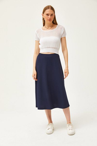 Olalook Marineblauer fließender Twist-Rock mit elastischer Taille für Damen ETK-19000258