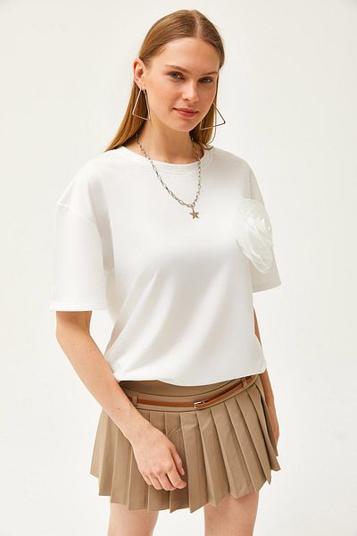 Olalook Dámské oversize tričko s bílou růží TSH-19000807