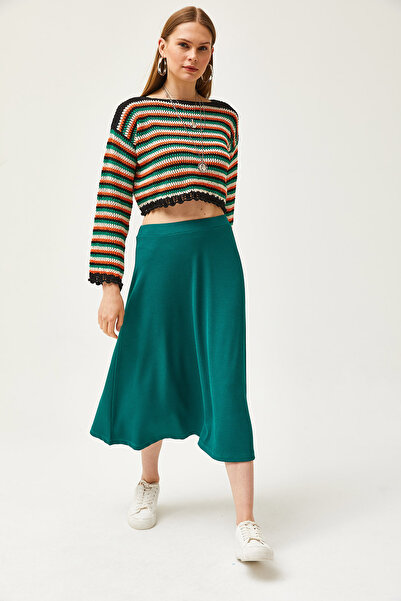 Olalook Női smaragdzöld rugalmas derék szoknya, folyékony csavart szoknya ETK-19000258