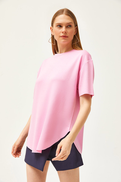 Olalook Γυναικείο μπλουζάκι Candy Pink Modal με απαλή υφή έξι οβάλ TSH-19000771