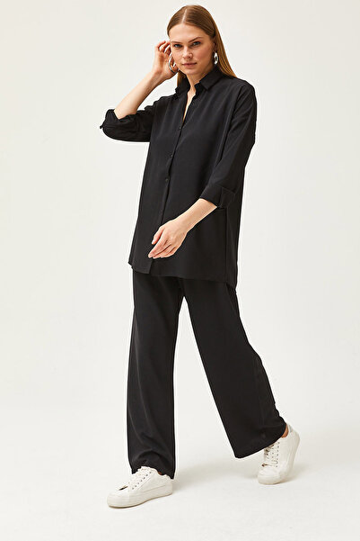 Olalook Women's Black Draped Shirt Trousers Set TKM-19000283
