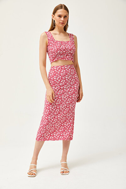 Olalook Women's Daisy Fuchsia Top Blouse Bottom Skirt Knitted Bottom Top Set TKM-19000281