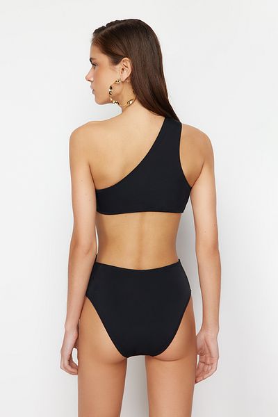Trendyol Collection One Shoulder Black Swimsuit - Premium Accessory, Regular Fit TBESS24MY00008