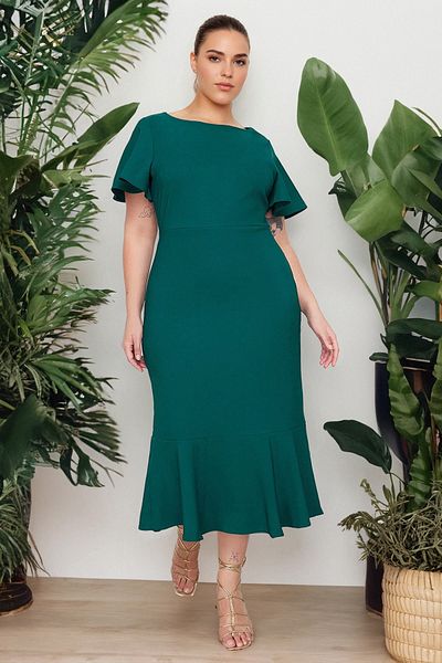 Trendyol Curve Σκούρο Πράσινο Φόρεμα Finike Woven Plus Size