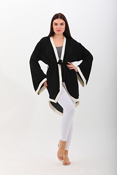 marecaldo Yazlık Kadın Giyim Modası Avangart Kimono Modeli Eleganza Siyah 2 D...
